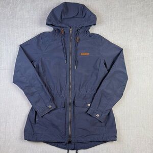 Columbia Womens Hooded Utility Field Jacket Navy Blue Cinched Waist L